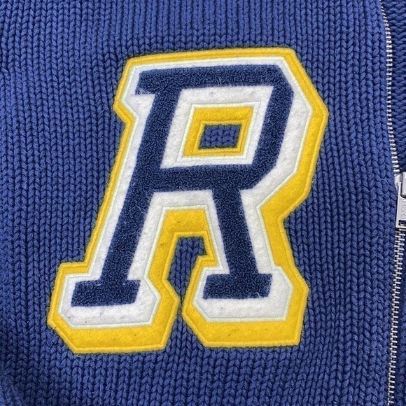 Vintage Polo Ralph Lauren Navy Blue Full Zip Big Initials Sweater Size Large - Picture 6 of 7